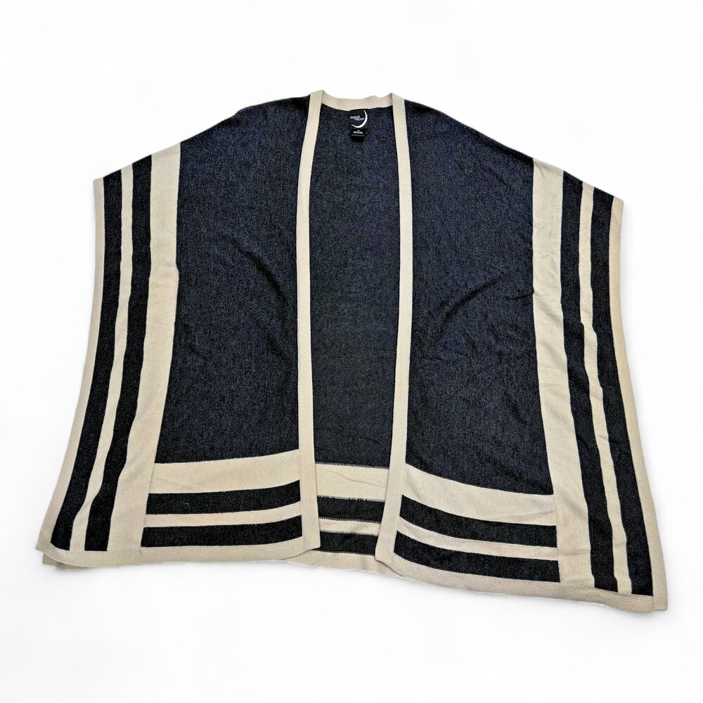 August Moon‎ Open-Front Striped Knit Poncho Cardigan M #